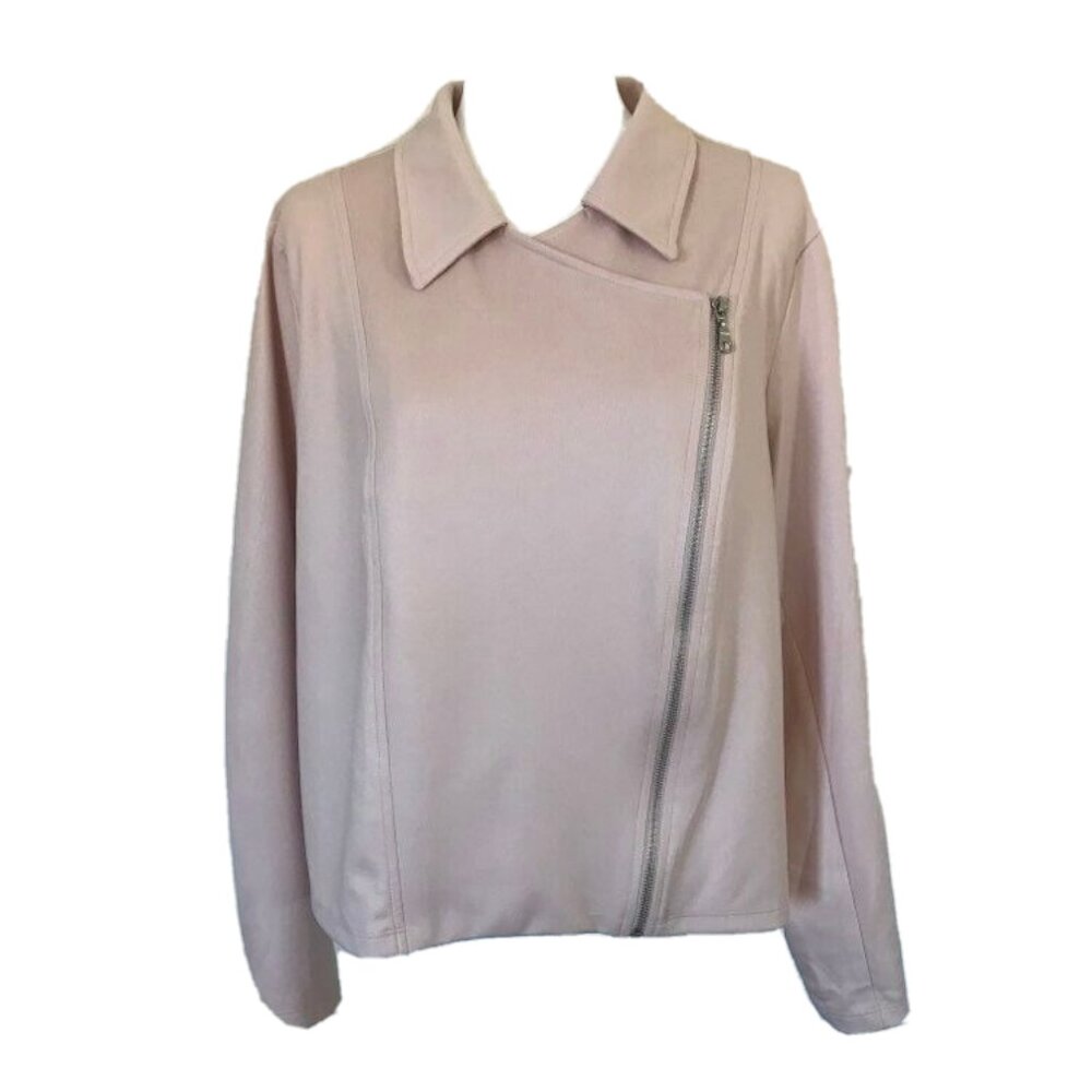 NWOT KIM & Co. Faux Leather Knit Moto Jacket Dusky Rose Size XXL 2XL